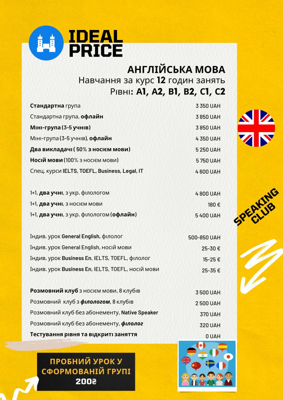 Ціни на навчання. Загальна англійська